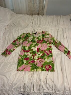 Talbots Pink & Green Floral Knit Cardigan